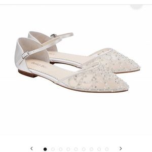 Bridal flats — Ivory “Art Deco” shoes with pearl accents. Adjustable ankle strap